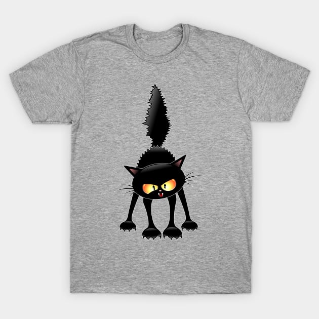 Funny Fierce Black Cat Cartoon T-Shirt by BluedarkArt